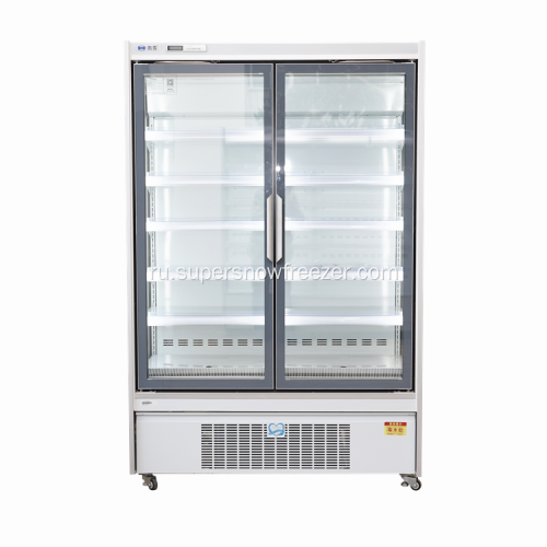 Вертикальный стеклянный дверной дисплей морозильник для супермаркета